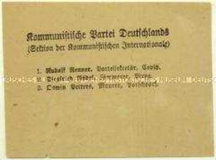 Handzettel mit der Kandidatenliste der KPD für die sächsische Landtagswahl