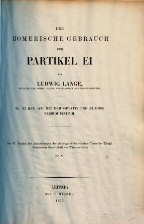 Der homerische Gebrauch der Partikel ei, 2. Ei ken (an) mit dem Optativ und ei ohne Verbum finitum