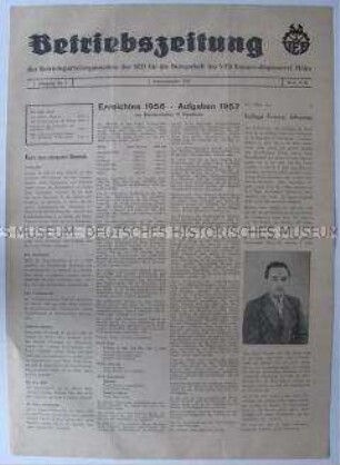Betriebszeitung des VEB Baumwollspinnerei Flöha zum Plan für 1957