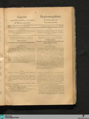 Gazette of the Office of Military Government for Württemberg-Baden : = Regierungsblatt der Militärregierung Württemberg-Baden