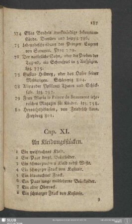 Cap. XI. An Kleidungsstücken