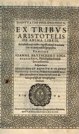 Disputatio philosophica ex tribus Aristotelis de anima libris