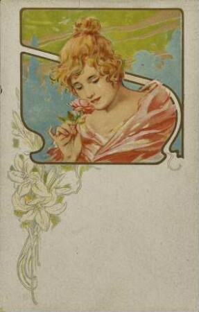 [Frau riecht an Rose]