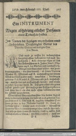 Ein Instrument, Wegen abhörung etlicher Personen eines Todesfals halben