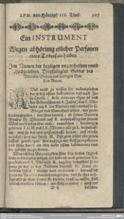 Ein Instrument, Wegen abhörung etlicher Personen eines Todesfals halben