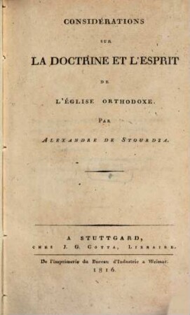 Considérations sur la doctrine et l'esprit de l'église orthodoxe