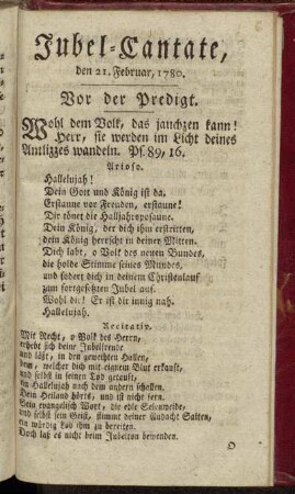 Jubel-Cantate, den 21. Februar, 1780.