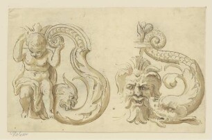 Zwei Entwürfe für ornamentierte Türklopfer (?) 1