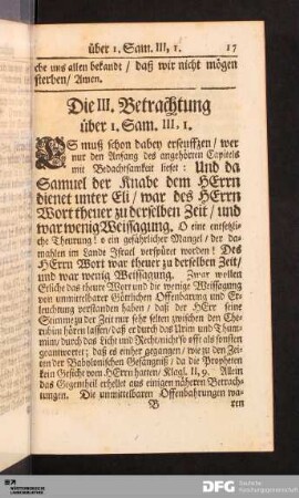 Die III. Betrachtung über I. Sam. III, 1.