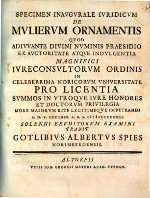 Specimen inaug. iur. De mulierum ornamentis