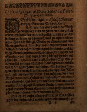 Copia des vom Grafen Tilly ... an den Hertzog in Holstein erlassenen Schreibens