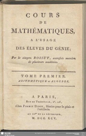 1: Arithmétique et Algebre