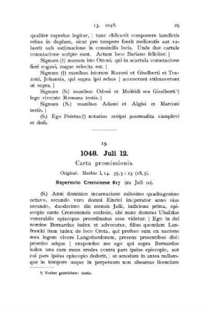 13. 1048. Juli 12. Carta promissionis.