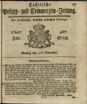 46tes Stueck, Montag den 17ten November 1794