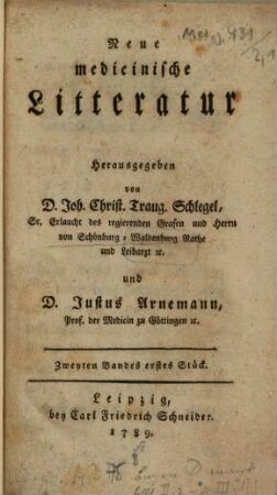 Neue medicinische Litteratur, 2,1. 1789