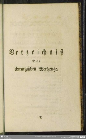 Verzeichniß Der chirurgischen Werkzeuge