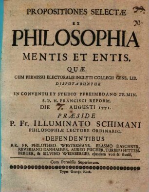 Propositiones selectae ex philosophia mentis et entis