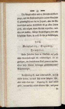 XVII. Reichhaltig, Ergiebig, Fruchtbar. - XXVIIII. Argwohn, Mißtrauen.