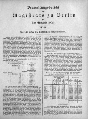 No. 40. Bericht über die städtischen Markthallen