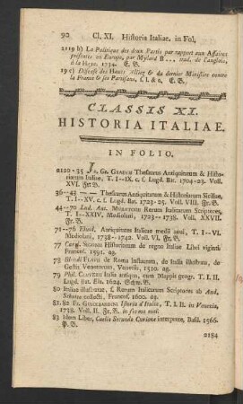 Classis XI. Historia Italiae