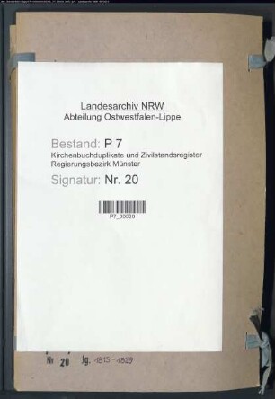 Kirchenbuchduplikat der freien evangelisch-reformierten Gemeinde Buldern, ab 1820 Stadt und Kirchenspiel (G 1814, GAHT 1815-1829). (Gemeinde: Burgsteinfurt, evangelische Gemeinde)