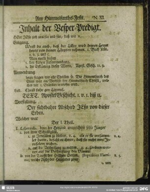 Inhalt der Vesper-Predigt [Am Himmelfarths-Feste]
