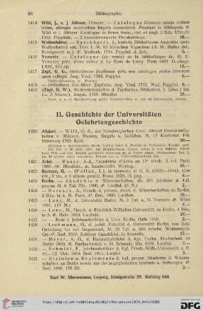 11. Geschichte der Universitäten. Gelehrtengeschichte (Nr. 1420 - 1531)