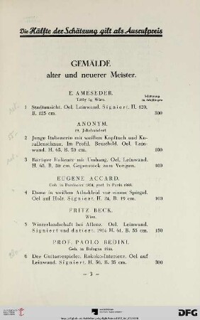 Gemälde alter und neuerer Meister (Nr. 1-78)