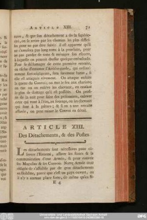 Article XIII. Des Dêtachements, & des Postes.