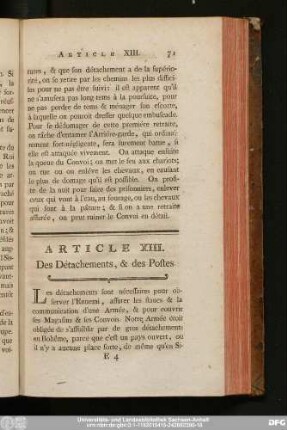 Article XIII. Des Dêtachements, & des Postes.