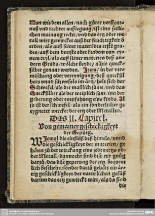 Das II. Capitel. Von gemainer geschickligkeyt der Gepürg.