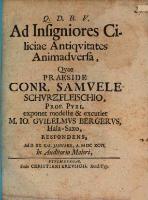 Ad insigniores Ciliciae antiquitates anim. adversa