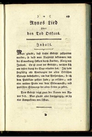 Rynos Lied über den Tod Oskars. - Oßians Lied nach der Römer Niederlage.