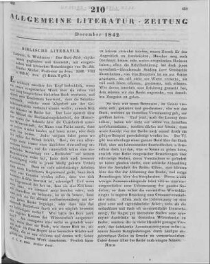 Das Buch Hiob. Rhythmisch gegliedert und übersetzt, mit exegetischen und kritischen Bemerkungen von J. G. Stickel. Leipzig: Weidmann 1842