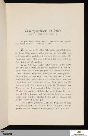 Trauergottesdienst im Hause