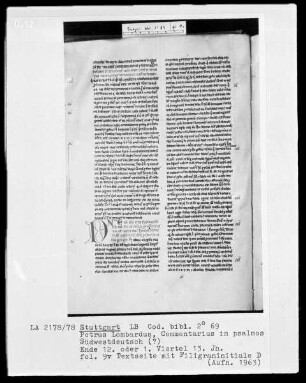 Petrus Lombardus, Commentarius in Psalmos — Initiale D, Folio 9verso