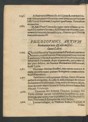 Philosophici, Artium humaniorum & alii miscellanei Libri.