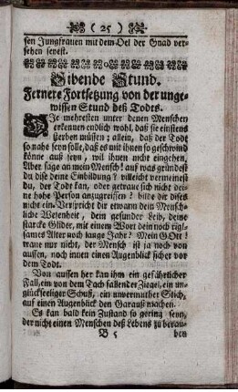 Sibende Stund. Fernere Fortsetzung von der ungewissen Stund des Todts