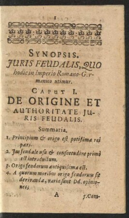 Caput I. De Origine Et Authoritate Juris Feudalis.
