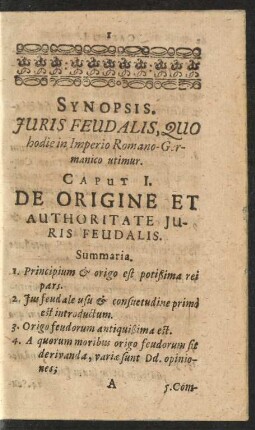Caput I. De Origine Et Authoritate Juris Feudalis.