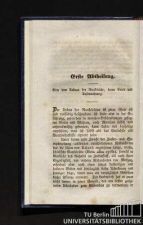 Erste Abtheilung. Von dem Anbaue der Runkelrübe, deren Ernte und Aufbewahrung.