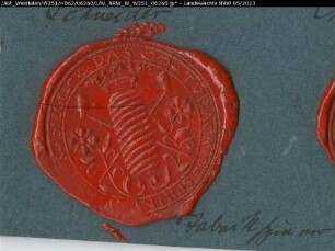 Siegler: Warendorf, Fabrikspinner-Zunft Überlieferungsart: Abdruck. Stoff: Lack Farbe: rot Form: rund. Durchmesser: 45 mm
