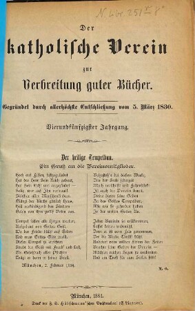Der Katholische Verein zur Verbreitung Guter Bücher. 54. 1884