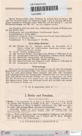 I. Berlin und Potsdam (Nr. 1-206)