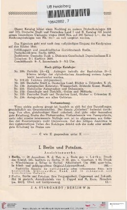 I. Berlin und Potsdam (Nr. 1-206)