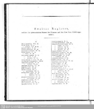 Zweites Register, welches die systematischen Namen der Pflanzen und das Citat ihrer Abbildungen enthält