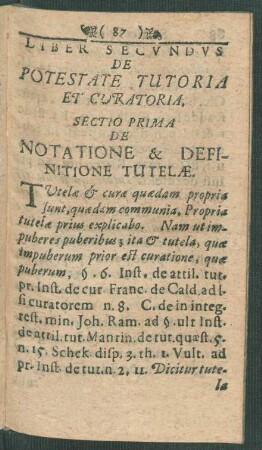 Sectio Prima De Notatione & Definitione Tutelae.