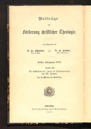 Die christlich-socialen Ideen der Reformationszeit und ihre Herkunft