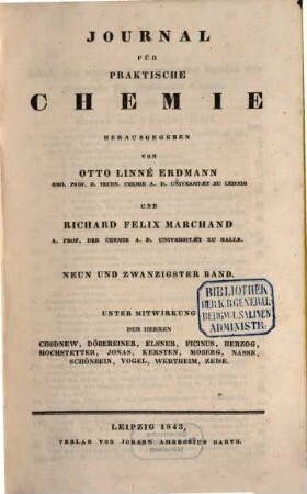 Journal für praktische Chemie : practical applications and applied chemistry ; covering all aspects of applied chemistry. 29. 1843