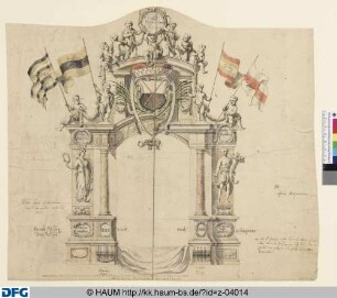 Huldigungsgerüst Dresden. Torbogen. Zwei Halbentwurfvarianten